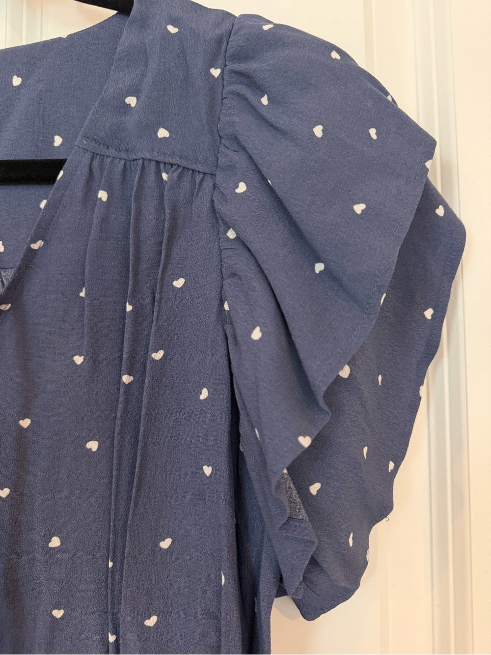 LOFT Blue Heart-Print Short Sleeve Peasant Blouse - Picture 4 of 4